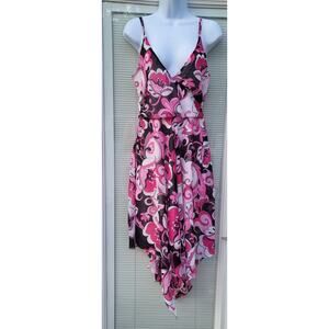 Women's Dress Kala Halter Dress Asymmetrical Hem Size Large Pink Floral Summer